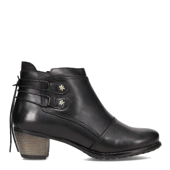 ERIC MICHEAL Casey black leather booties block heel almond toe ankle boots 39 - Picture 2 of 14